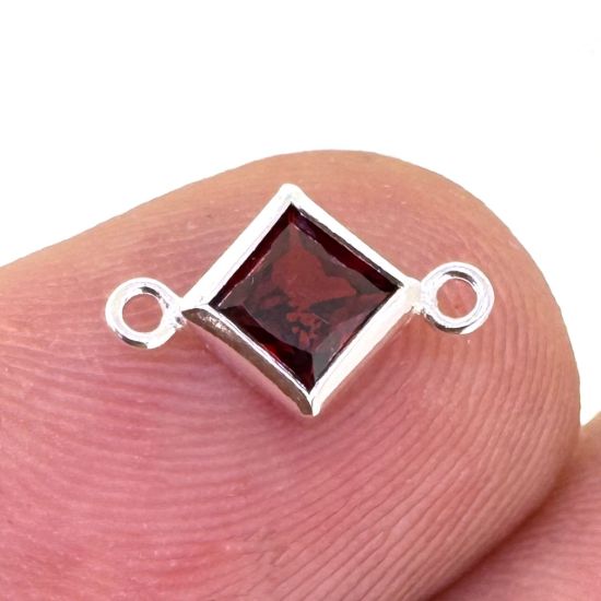 Wholesale 925 Sterling Silver Fancy Tiny Diamond Shaped Birthstone Bezel Connectors - AAA CZ Stones - 4mm (sold per piece)