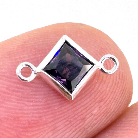 Wholesale 925 Sterling Silver Fancy Tiny Diamond Shaped Birthstone Bezel Connectors - AAA CZ Stones - 4mm (sold per piece)