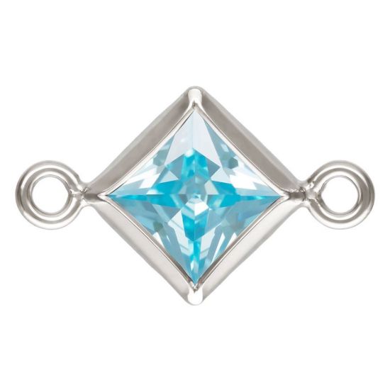 Wholesale 925 Sterling Silver Fancy Tiny Diamond Shaped Birthstone Bezel Connectors - AAA CZ Stones - 4mm (sold per piece)