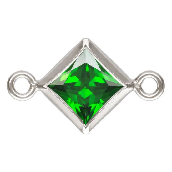 Wholesale 925 Sterling Silver Fancy Tiny Diamond Shaped Birthstone Bezel Connectors - AAA CZ Stones - 4mm (sold per piece)