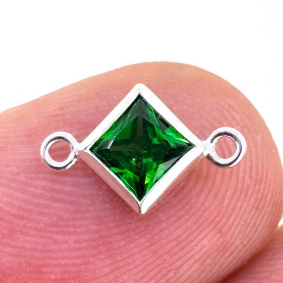 Wholesale 925 Sterling Silver Fancy Tiny Diamond Shaped Birthstone Bezel Connectors - AAA CZ Stones - 4mm (sold per piece)