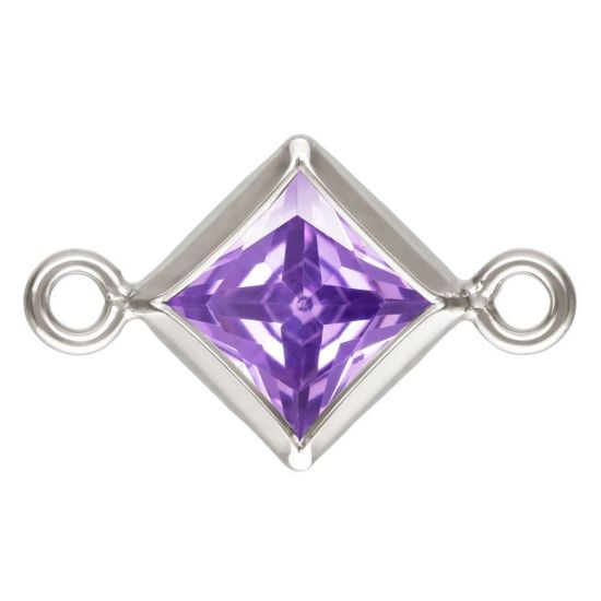 Wholesale 925 Sterling Silver Fancy Tiny Diamond Shaped Birthstone Bezel Connectors - AAA CZ Stones - 4mm (sold per piece)