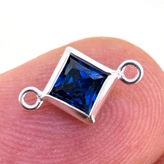 Wholesale 925 Sterling Silver Fancy Tiny Diamond Shaped Birthstone Bezel Connectors - AAA CZ Stones - 4mm (sold per piece)
