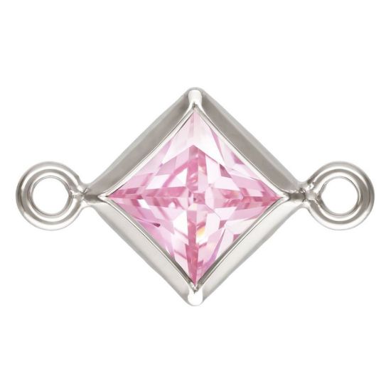 Wholesale 925 Sterling Silver Fancy Tiny Diamond Shaped Birthstone Bezel Connectors - AAA CZ Stones - 4mm (sold per piece)