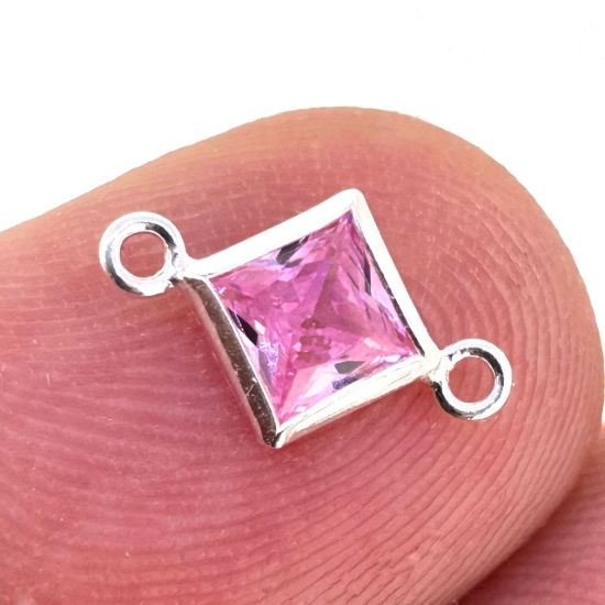 Wholesale 925 Sterling Silver Fancy Tiny Diamond Shaped Birthstone Bezel Connectors - AAA CZ Stones - 4mm (sold per piece)