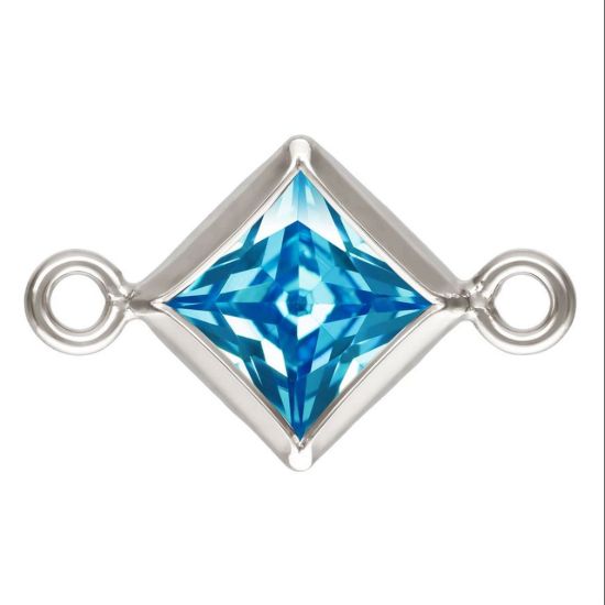 Wholesale 925 Sterling Silver Fancy Tiny Diamond Shaped Birthstone Bezel Connectors - AAA CZ Stones - 4mm (sold per piece)