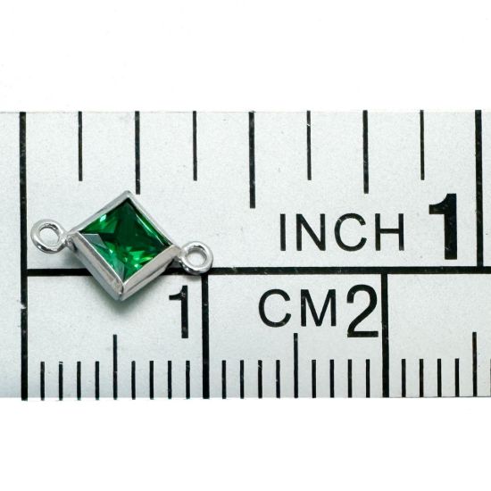 Wholesale 925 Sterling Silver Fancy Tiny Diamond Shaped Birthstone Bezel Connectors - AAA CZ Stones - 4mm (sold per piece)