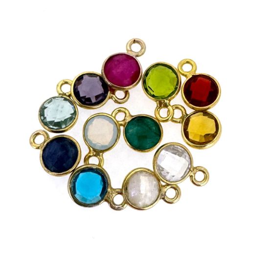 Wholesale Gold Over Sterling Silver Bezel Charm Pendant - 7mm Tiny Circle Shape - Set of 12 Months 