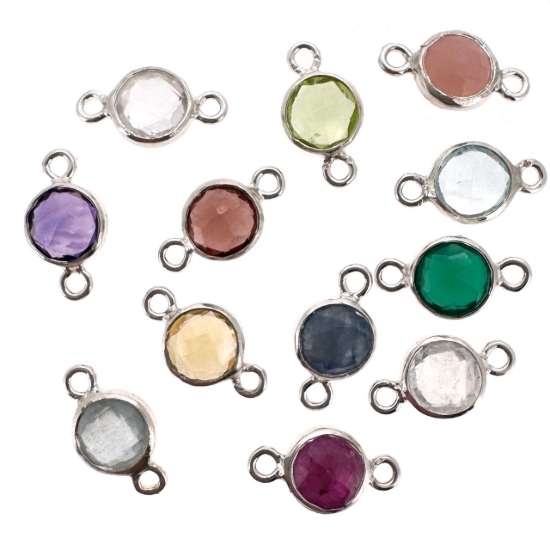 Wholesale 925 Sterling Silver High End 100% Genuine Natural Gemstone - Birthstone Bezel Connector - 4mm