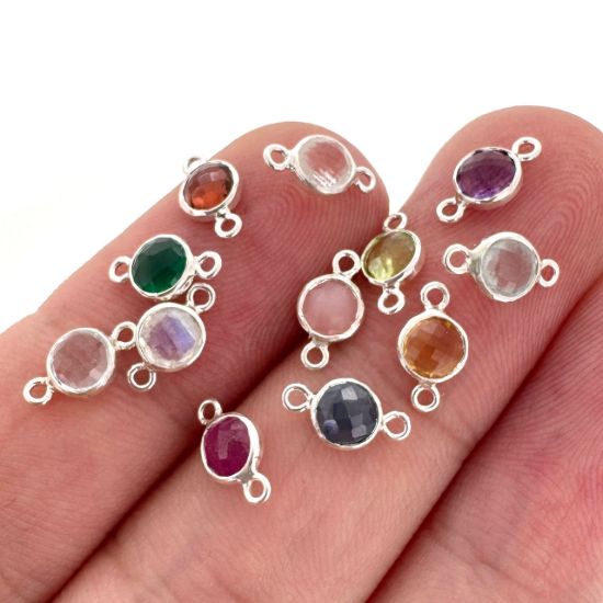 Wholesale 925 Sterling Silver High End 100% Genuine Natural Gemstone - Birthstone Bezel Connector - 4mm