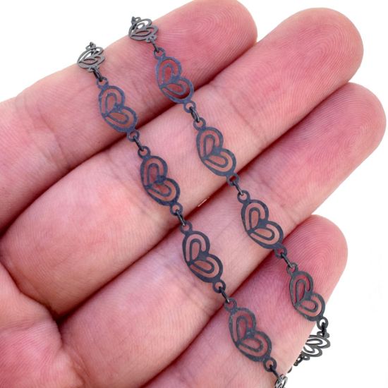 Wholesale Oxidized 925 Sterling Silver Bulk Chain -Double Heart Chain (sold per foot)