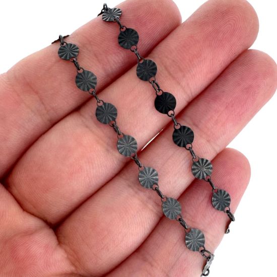 Wholesale Oxidized 925 Sterling Silver Bulk Chain - 4.5mm Sunburst Round Disc Chain (Sold per Foot) 