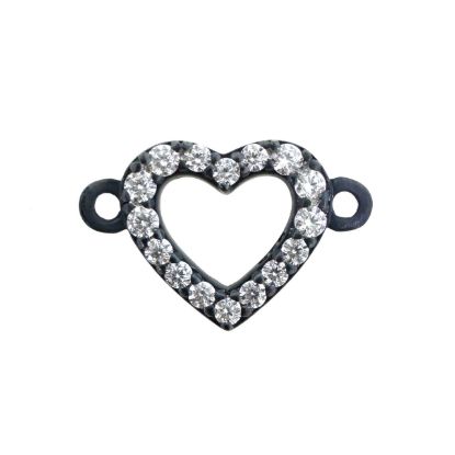 Wholesale Oxidized 925 Sterling Silver Heart Connector with CZ stones 8x7mm (sold per piece)