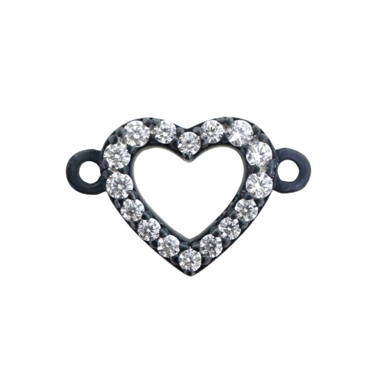 Wholesale Oxidized 925 Sterling Silver Heart Connector with CZ stones 8x7mm (sold per piece)