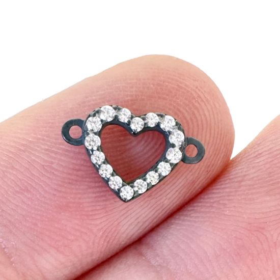 Wholesale Oxidized 925 Sterling Silver Heart Connector with CZ stones 8x7mm (sold per piece)