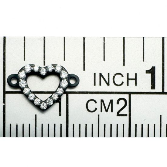 Wholesale Oxidized 925 Sterling Silver Heart Connector with CZ stones 8x7mm (sold per piece)