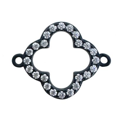 Wholesale Oxidized 925 Sterling Silver Clover Connector with CZ Stones - 13mm (sold per piece)