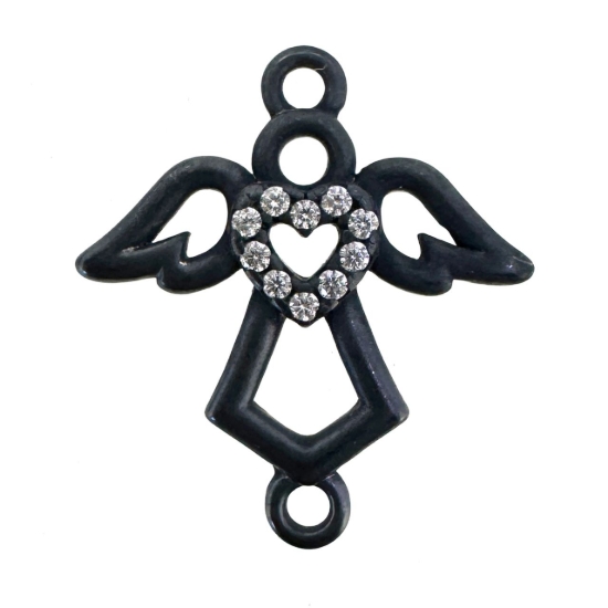Wholesale Oxidized 925 Sterling Silver Angel Connector with CZ Heart - 10mm (sold per piece)