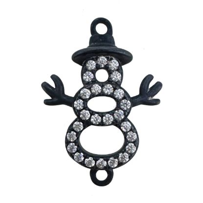 Wholesale Oxidized 925 Sterling Silver Snowman Connector with CZ Stones - 13.5mm (sold per piece)
