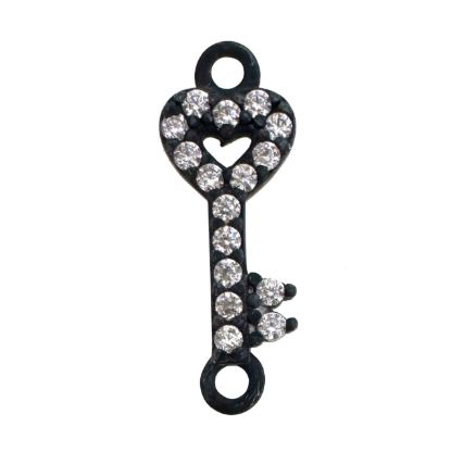 Wholesale Oxidized 925 Sterling Silver Tiny Key Connector with CZ Stones - 13.5mm (sold per piece)