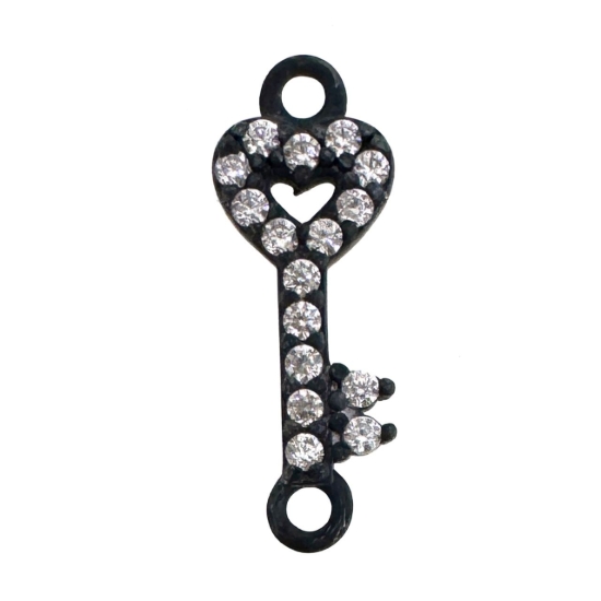 Wholesale Oxidized 925 Sterling Silver Tiny Key Connector with CZ Stones - 13.5mm (sold per piece)