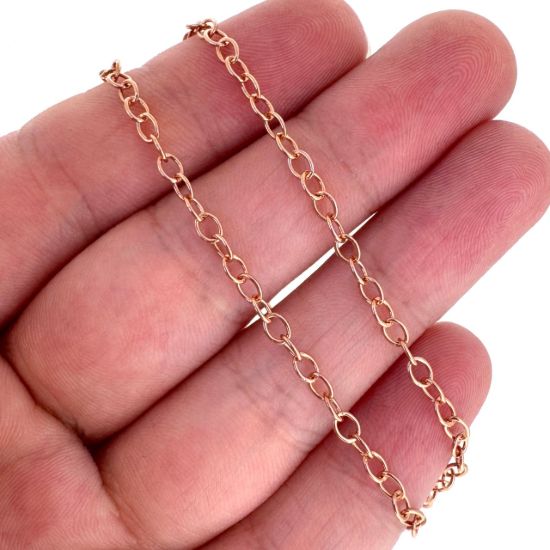 Wholesale Rose Gold Plated Sterling Silver Bulk Chain - 2.5x3.5mm Oval Cable Chain (sold per foot)