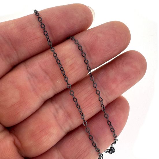 Wholesale Chain, Oxidized Sterling Silver Flat Cable Oval Chain 2 by 1.5mm Bulk Chain by the foot