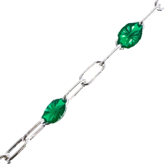 Wholesale 925 Sterling Silver Long Box -1+3 PaperClip Enamel Chain (Emerald Color for May)-4mm by 1.6mm (Sold per foot)