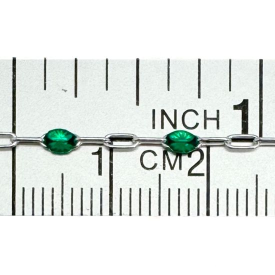 Wholesale 925 Sterling Silver Long Box -1+3 PaperClip Enamel Chain (Emerald Color)-4mm by 1.6mm (Sold per foot)
