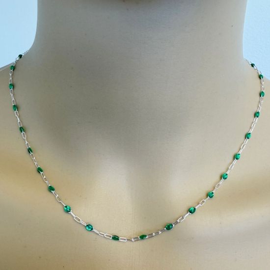 Wholesale 925 Sterling Silver Long Box -1+3 PaperClip Enamel Chain (Emerald Color)-4mm by 1.6mm (Sold per foot)