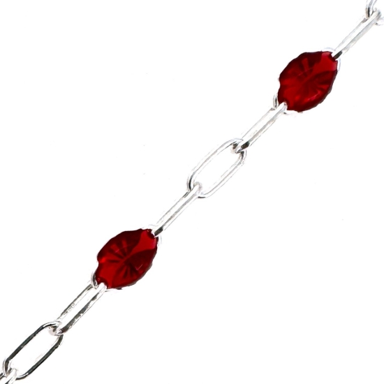 Wholesale 925 Sterling Silver Long Box -1+3 PaperClip Enamel Chain (Garnet Color for January)-4mm by 1.6mm (Sold per foot)