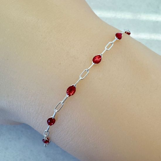 Wholesale 925 Sterling Silver Long Box -1+3 PaperClip Enamel Chain (Garnet Color)-4mm by 1.6mm (Sold per foot)