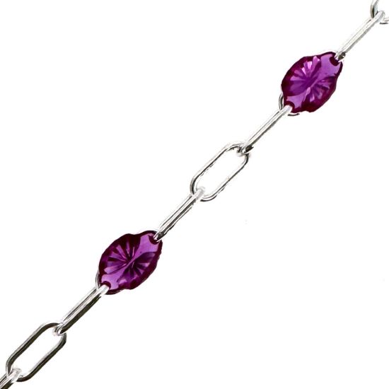Wholesale 925 Sterling Silver Long Box -1+3 PaperClip Enamel Chain (Amethyst Color)-4mm by 1.6mm (Sold per foot)