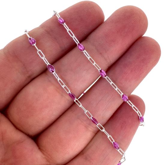 Wholesale 925 Sterling Silver Long Box -1+3 PaperClip Enamel Chain (Amethyst Color)-4mm by 1.6mm (Sold per foot)