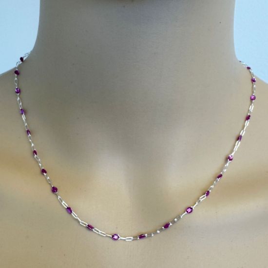 Wholesale 925 Sterling Silver Long Box -1+3 PaperClip Enamel Chain (Amethyst Color)-4mm by 1.6mm (Sold per foot)