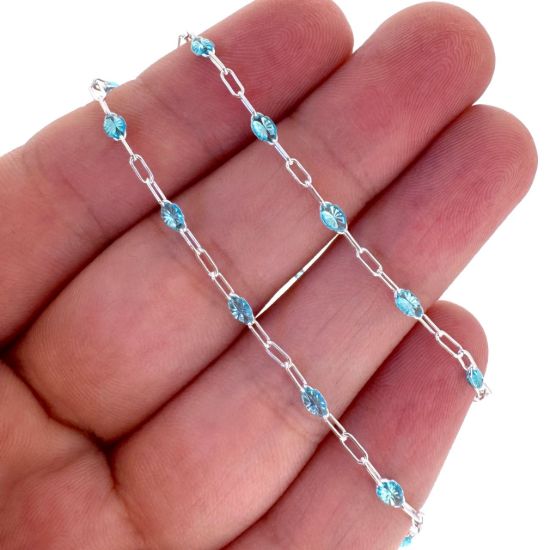 Wholesale 925 Sterling Silver Long Box -1+3 PaperClip Enamel Chain (Aqua Blue Color)-4mm by 1.6mm (Sold per foot)