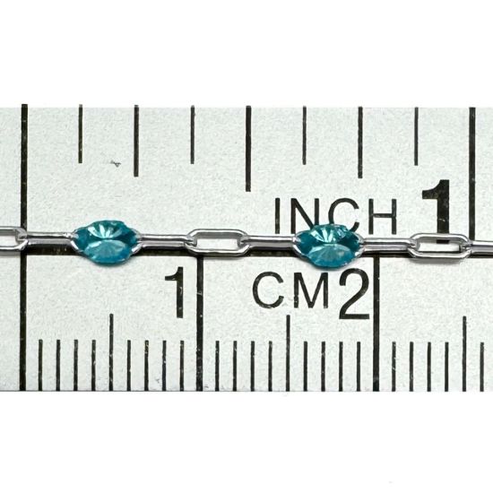 Wholesale 925 Sterling Silver Long Box -1+3 PaperClip Enamel Chain (Aqua Blue Color)-4mm by 1.6mm (Sold per foot)