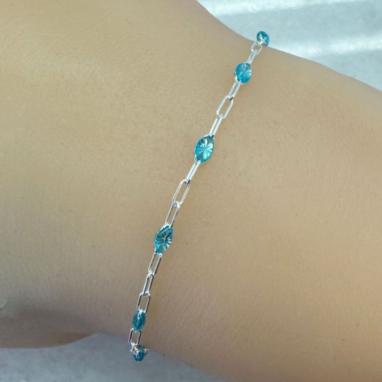 Wholesale 925 Sterling Silver Long Box -1+3 PaperClip Enamel Chain (Aqua Blue Color)-4mm by 1.6mm (Sold per foot)