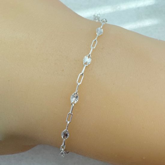 Wholesale 925 Sterling Silver Long Box -1+3 PaperClip Enamel Chain (Crystal Clear Color)-4mm by 1.6mm (Sold per foot)