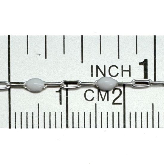 Wholesale 925 Sterling Silver Long Box -1+3 PaperClip Enamel Chain (Pearl White Color)-4mm by 1.6mm (Sold per foot)