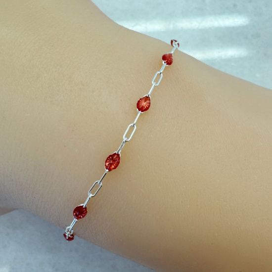 Wholesale 925 Sterling Silver Long Box -1+3 PaperClip Enamel Chain (Ruby Color)-4mm by 1.6mm (Sold per foot)