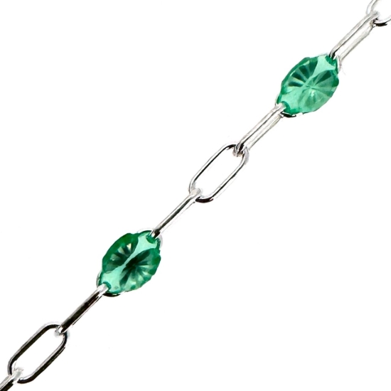 Wholesale 925 Sterling Silver Long Box -1+3 PaperClip Enamel Chain (Peridot Color for August)-4mm by 1.6mm (Sold per foot)