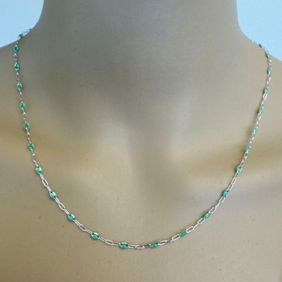 Wholesale 925 Sterling Silver Long Box -1+3 PaperClip Enamel Chain (Peridot Color)-4mm by 1.6mm (Sold per foot)
