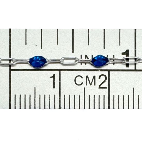 Wholesale 925 Sterling Silver Long Box -1+3 PaperClip Enamel Chain (Blue Sapphire Color)-4mm by 1.6mm (Sold per foot)