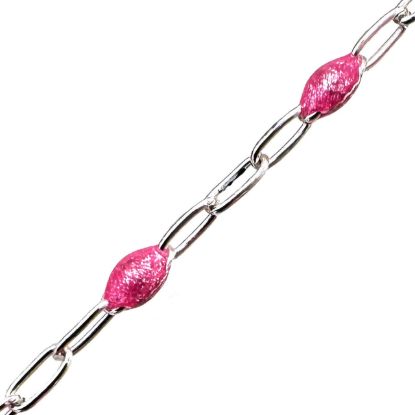 Wholesale 925 Sterling Silver Long Box -1+3 PaperClip Enamel Chain (Pink Color)-4mm by 1.6mm (Sold per foot)