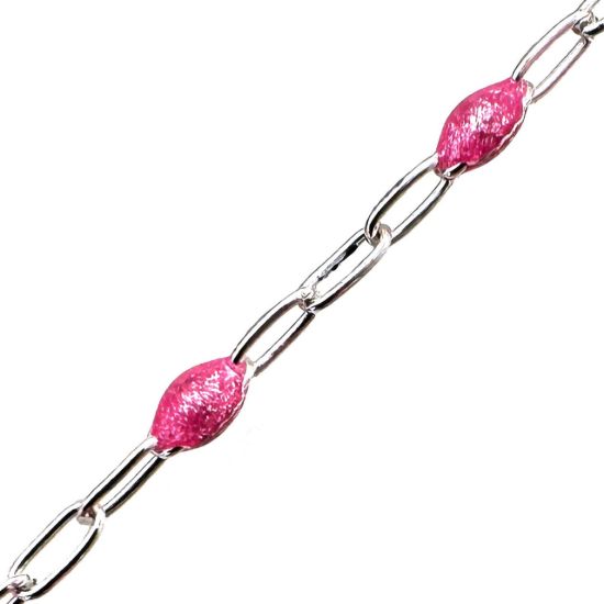 Wholesale 925 Sterling Silver Long Box -1+3 PaperClip Enamel Chain (Pink Color for October)-4mm by 1.6mm (Sold per foot)