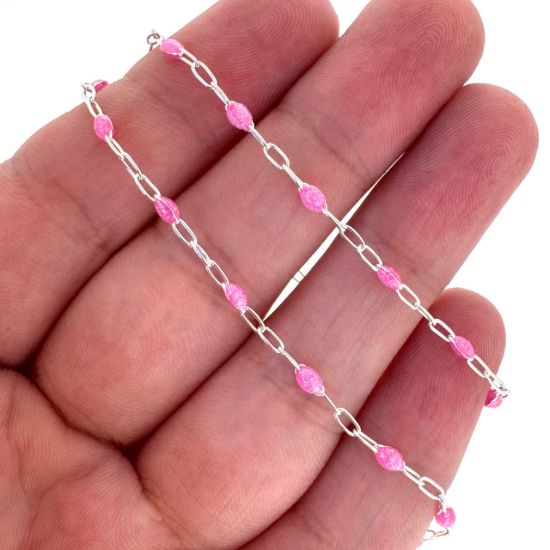 Wholesale 925 Sterling Silver Long Box -1+3 PaperClip Enamel Chain (Pink Color)-4mm by 1.6mm (Sold per foot)