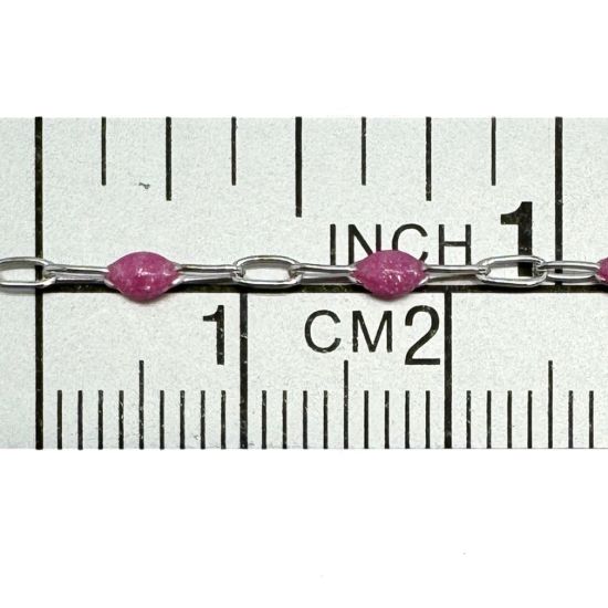Wholesale 925 Sterling Silver Long Box -1+3 PaperClip Enamel Chain (Pink Color)-4mm by 1.6mm (Sold per foot)