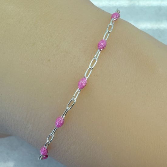Wholesale 925 Sterling Silver Long Box -1+3 PaperClip Enamel Chain (Pink Color)-4mm by 1.6mm (Sold per foot)