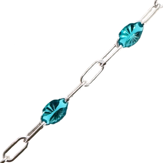 Wholesale 925 Sterling Silver Long Box -1+3 PaperClip Enamel Chain (Turquoise Color for December)-4mm by 1.6mm (Sold per foot)